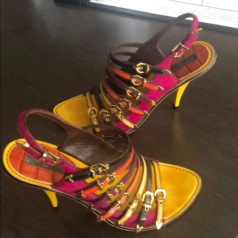 Louis Vuitton multicolor Tupelo Buckle Sandal Heel